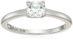 Platinum-Plated Silver Asscher-Cut (1/2 cttw) Solitaire Ring made with Swarovski Zirconia, Size 7