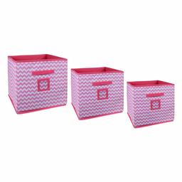 Amazon Brand - Solimo Printed Fabric Storage Box Set, 3 Piece, Pink