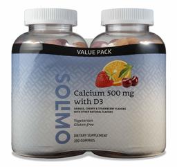 Amazon Brand - Solimo Calcium 500 mg with D3 800 IU per Serving (2 Gummies), 100 Gummies (Pack of 2)