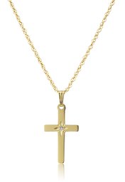 14k Yellow Gold Solid Diamond-Accented Cross Pendant Necklace, 18