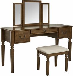 AmazonBasics Classic Grand 3-Piece Mirror Table Vanity Set with Stool - Walnut