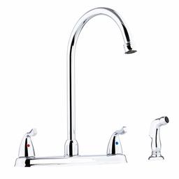 AmazonBasics Two-Handle Hi-Arc Kitchen Faucet With Sprayer, Polished Chrome