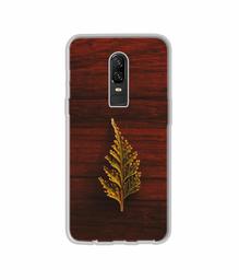 Amazon Brand - Solimo Designer Leaf on Wood UV Printed Soft Back Case Mobile Cover for OnePlus 6