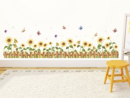 Amazon Brand - Solimo Wall Sticker for Home (Sunflower Fence, Ideal Size on Wall, 133 cm X 35 cm)