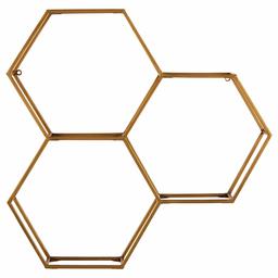 Rivet - Estantería de Pared Flotante Hexagonal con estantes de Vidrio, 71 x 71 x 15 cm, Color Dorado (renovado)