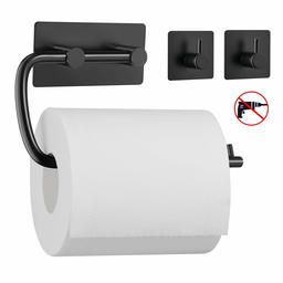 Umi. by Amazon – accessoireset voor badkamer, handdoekhouder, toiletpapierhouder, haak voor badjas, handdoekhaak, papierhouder, SUS 304, roestvrij staal, zwart Porte-papier Toilette avec 2 Crochets A