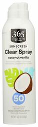 365 by Whole Foods Market, Clear Spray Sunscreen SPF 50, Coconut Vanilla, 5.3 Ounce