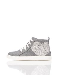 Red Wagon Girls' Glitter Heart Hi-Top Trainers, Grey, 4 us