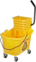 AmazonBasics Side Press Wringer Combo Commercial Mop Bucket on Wheels, 35 Quart, Yellow