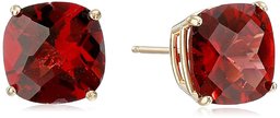 14k Yellow Gold Cushion-Cut Checkerboard Garnet Stud Earrings (8mm)