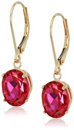 14K Gold Oval Gemstone Dangle Leverback Earrings