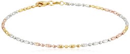 Amazon CollectionSterling Silver Italian Tri-Color Diamond Cut Oval and Round Beads Mezzaluna Chain Anklet, 10