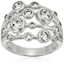 Platinum-Plated Sterling Silver Swarovski Zirconia Round Multi-Stone Ring, Size 8