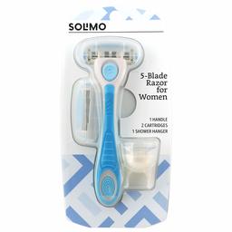 Solimo 5-Blade Razor for Women, Handle, 2 Cartridges & Shower Hanger (Cartridges fit Solimo Razor Handles only)