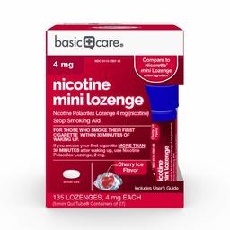 Basic Care Nicotine Mini Lozenge, ayuda para dejar de fumar, nicotina Polacrilex sabor a cereza, 4 mg, 135 Count