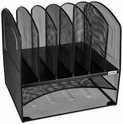 Amazon Brand - Solimo Mesh Desk Organizer with 2 Trays (Black)