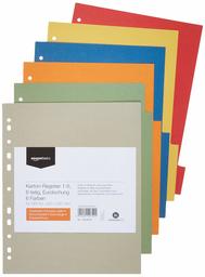 AmazonBasics Dividers - Recycled Manilla, Euro-Punched, Extra-Wide with 6 Tabs in 6 Colours, 24 x 29.7 cm, A4, 230 GSM