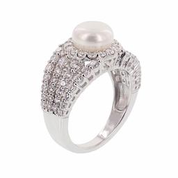 [Find] Amazon Collection roziumumekkisuta-ringusiruba- Incubation Period, 8 mm Freshwater Pearl and kyu-bikkuzirukoniamarutiro-ringu R Ring, Size 9 