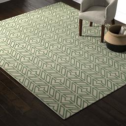 Amazon Brand – Rivet Contemporary Handtufted Cotton-and-Wool Area Rug with Geometric Feathered Pattern, 8' x 10', Green and Cream