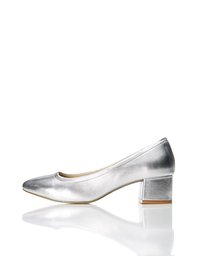 Amazon-merk - vinden. Dames Ballet Flats in Leer met Blok hak,Zilver,5 UK