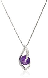 10k White Gold Amethyst and Diamond Accent Flame Pendant Necklace, 18