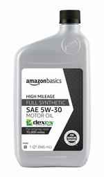 AmazonBasics High Mileage Motor Oil - Full Synthetic (SN Plus, dexos1-Gen2) - 5W-30 - 1 Quart - 6 Pack (Renewed)