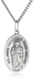 Sterling Silver Oval Saint Jude Medal with Antique Finish and Stainless Steel Chain, 20