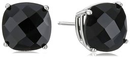 Amazon Collection14k White Gold Cushion Checkerboard Cut Onyx Studs (8mm)