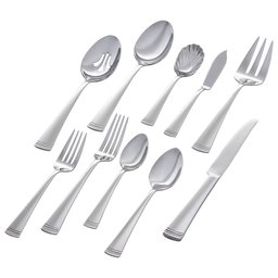 Stone & Beam Traditional Stainless Steel Flatware Silverware Set, Service for 12, 65-Piece, Silver with Dotted Trim