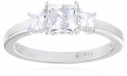 Platinum-Plated Sterling Silver Princess-Cut 3-Stone Ring made with Swarovski Zirconia (1 cttw), Size 7