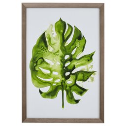 Amazon Brand – Stone & Beam Modern Tropical Green Monstera Leaf Print II Framed Wall Art Decor - 14 x 20 Inch Frame, Wood-Tone