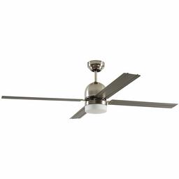 Amazon Brand – Rivet Modern Straight Blade Remote Control Flush Mount Ceiling Fan with Integrated LED Light - 53 x 53 x 16 Inches, Brushed Nickel