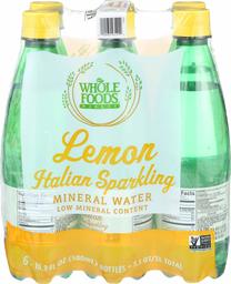 Whole Foods Market, agua mineral con brillo de limón, 16.9 onzas líquidas, 6 unidades