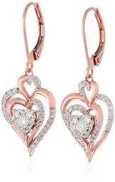 10K Rose Gold Cluster Heart Diamond Earrings (1/2cttw, I-J Color, I2-I3 Clarity)