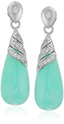 Australian Chrysoprase Elongated with Cubic Zirconia Overlay Teardrop Earrings