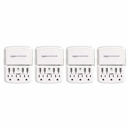 Amazoncommercial 3-Outlet Wall Tap Surge Protector with Smart Phone Holder, Surge Protection LED, 4 USB Charger (Total 3.4A), 540 Joules, 4-Pack