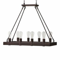 Amazon Brand – Stone & Beam Rustic Rectangular Beam Ceiling Chandelier With 8 Edison Light Bulbs - 32 x 14,25 x 27.5 Inches, Oil Rubbed Bronze