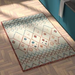 Amazon Brand – Rivet Handtufted Diamond-Patterned Cotton and Wool Area Rug, 4' x 6', Cream with Orange and Blue