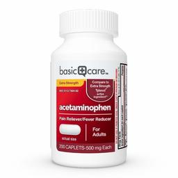 Amazon Basic Care Extra Strength Pain Relief, Acetaminophen Caplets, 500 mg, 200 Count