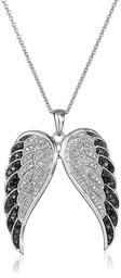 Sterling Silver Black and White Diamond Angel Wings Pendant Necklace (1/2 cttw), 18