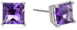 10K White Gold Princess cut Amethyst Stud Earrings, (5mm)