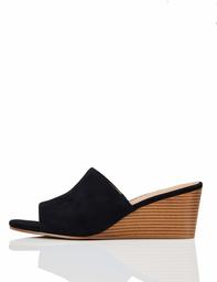 find. Women's Mule Wedge Leather Open Toe Heels, Black (Black), 6 UK