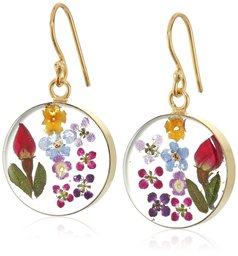 14k Gold Over Sterling Silver Multi-Color Pressed Flower Circle Drop Earrings