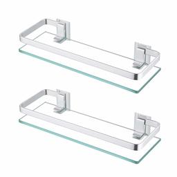 Umi. by Amazon Mensola per bagno in vetro anodizzato, per bagno, montaggio a parete, ripiano in vetro temperato da 8 mm ripiano rettangolare colore argento 2 Pezzi, A4126A-P2