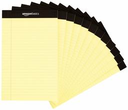 AmazonBasics Narrow Ruled 5 x 8-Inch Writing Pad - Canary (50 sheets per pad, 12 pack) (Renewed)