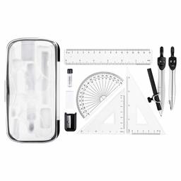 AmazonBasics 10-Piece Math Kit - Includes Compasses, Graphite, Eraser, Sharpener, Protractor, Triangles, Ruler, and Carrying Box