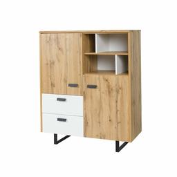 Amazon Brand - Movian Douro 2-Door 2-Drawer Sideboard Cabinet with additional storage compartments, 120 x 142.5cm, Brown Oak-Effect/White with Black Hardware