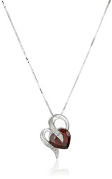 10k White Gold Garnet and Diamond Accent Heart-Shape Pendant Necklace, 18