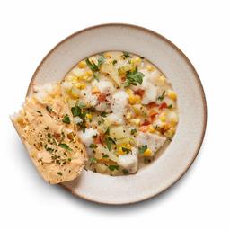 Amazon Meal Kits, Fish & Sweet Corn Chowder with Garlic-Herb Baguette, Serves 2