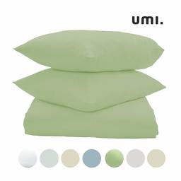 UMI. by Amazon - Funda de edredón y funda de almohada de satén 100% algodón liso con una funda de almohada de tamaño estándar, 300 hilos, salvia, súper suave y cómodo, transpirable